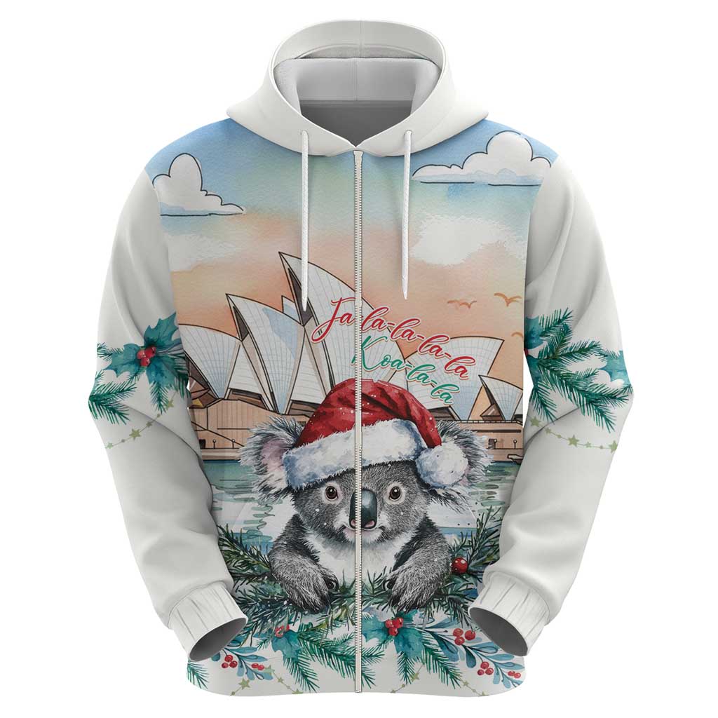 Australia Christmas Zip Hoodie Koala Santa Sydney Opera House Watercolor - Aussie Hoodie