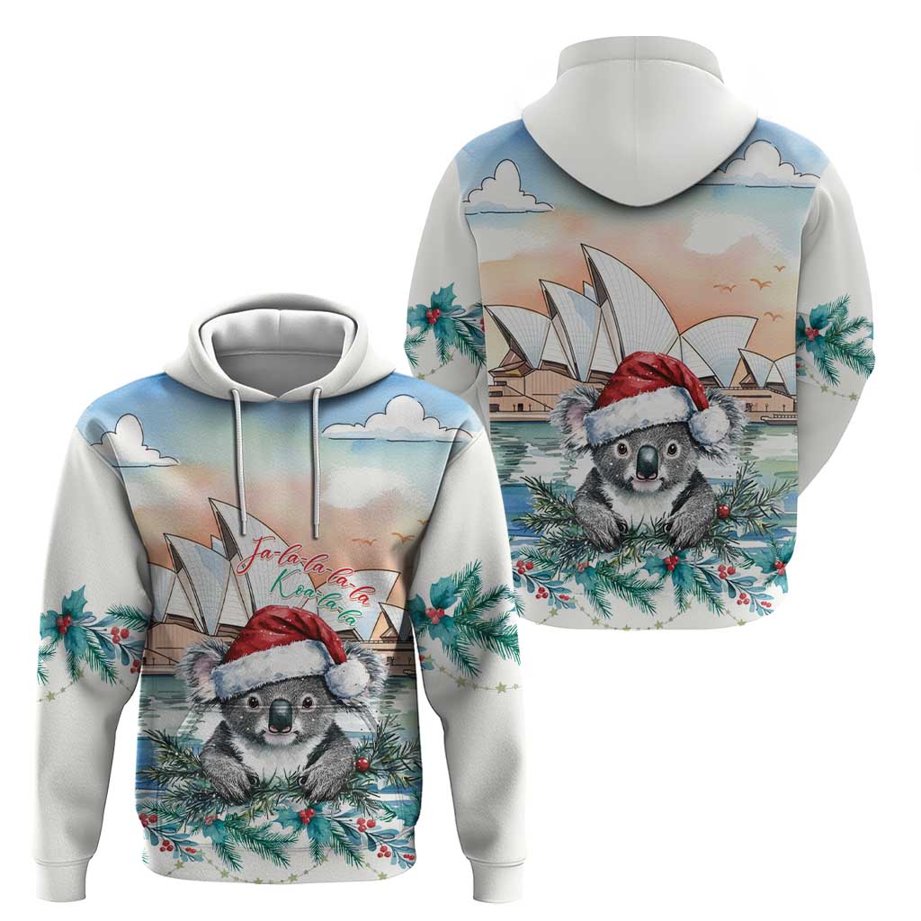 Australia Christmas Zip Hoodie Koala Santa Sydney Opera House Watercolor - Aussie Hoodie