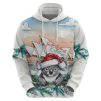 Australia Christmas Zip Hoodie Koala Santa Sydney Opera House Watercolor - Aussie Hoodie
