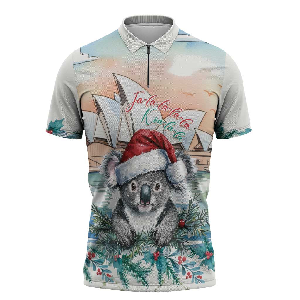 Australia Christmas Zipper Polo Shirt Koala Santa Sydney Opera House Watercolor - Aussie Hoodie