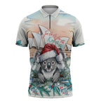 Australia Christmas Zipper Polo Shirt Koala Santa Sydney Opera House Watercolor - Aussie Hoodie
