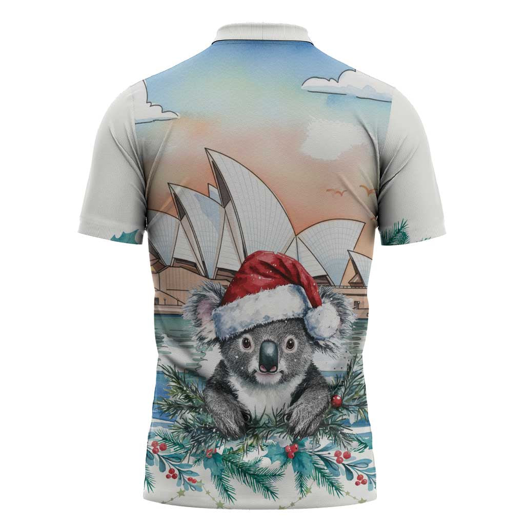 Australia Christmas Zipper Polo Shirt Koala Santa Sydney Opera House Watercolor - Aussie Hoodie
