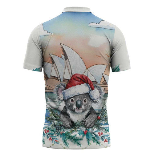 Australia Christmas Zipper Polo Shirt Koala Santa Sydney Opera House Watercolor - Aussie Hoodie