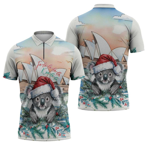 Australia Christmas Zipper Polo Shirt Koala Santa Sydney Opera House Watercolor - Aussie Hoodie