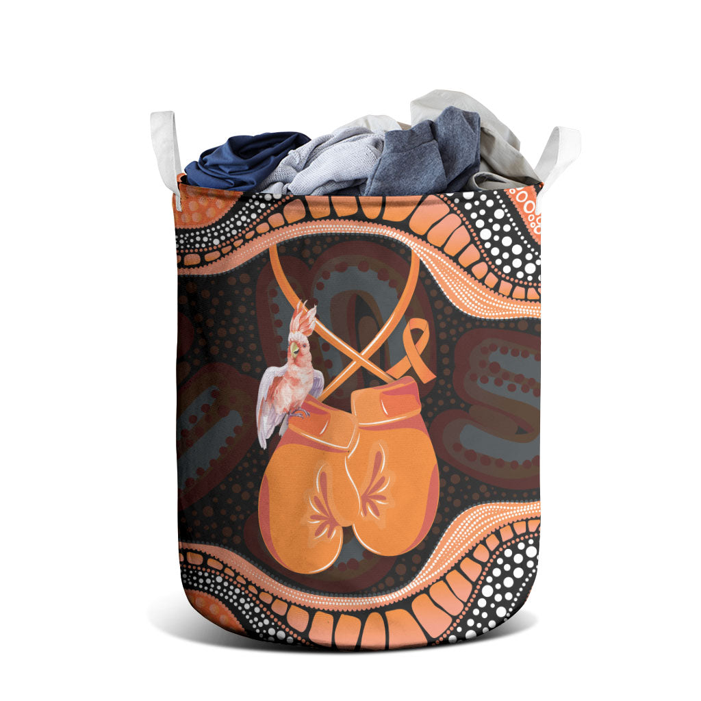 Australia Leukemia Awareness Month Laundry Basket Aussie Cockatoo Fight Boxing Gloves Aboriginal Art