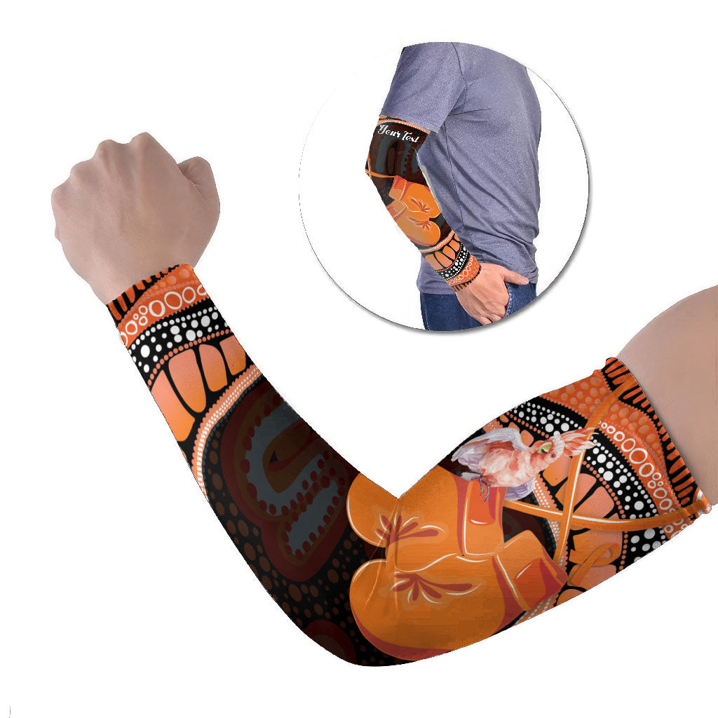 Personalised Australia Leukemia Awareness Month Arm Sleeves Aussie Cockatoo Fight Boxing Gloves Aboriginal Art