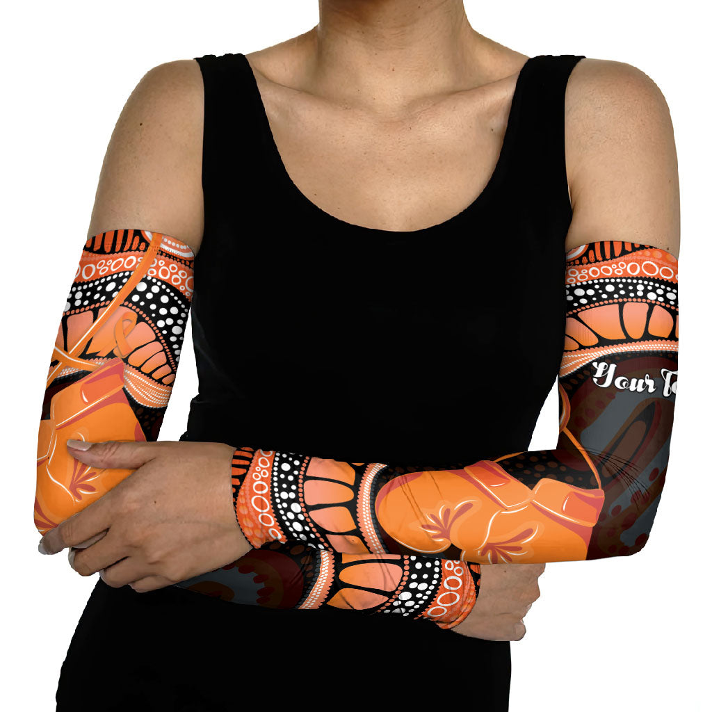 Personalised Australia Leukemia Awareness Month Arm Sleeves Aussie Cockatoo Fight Boxing Gloves Aboriginal Art