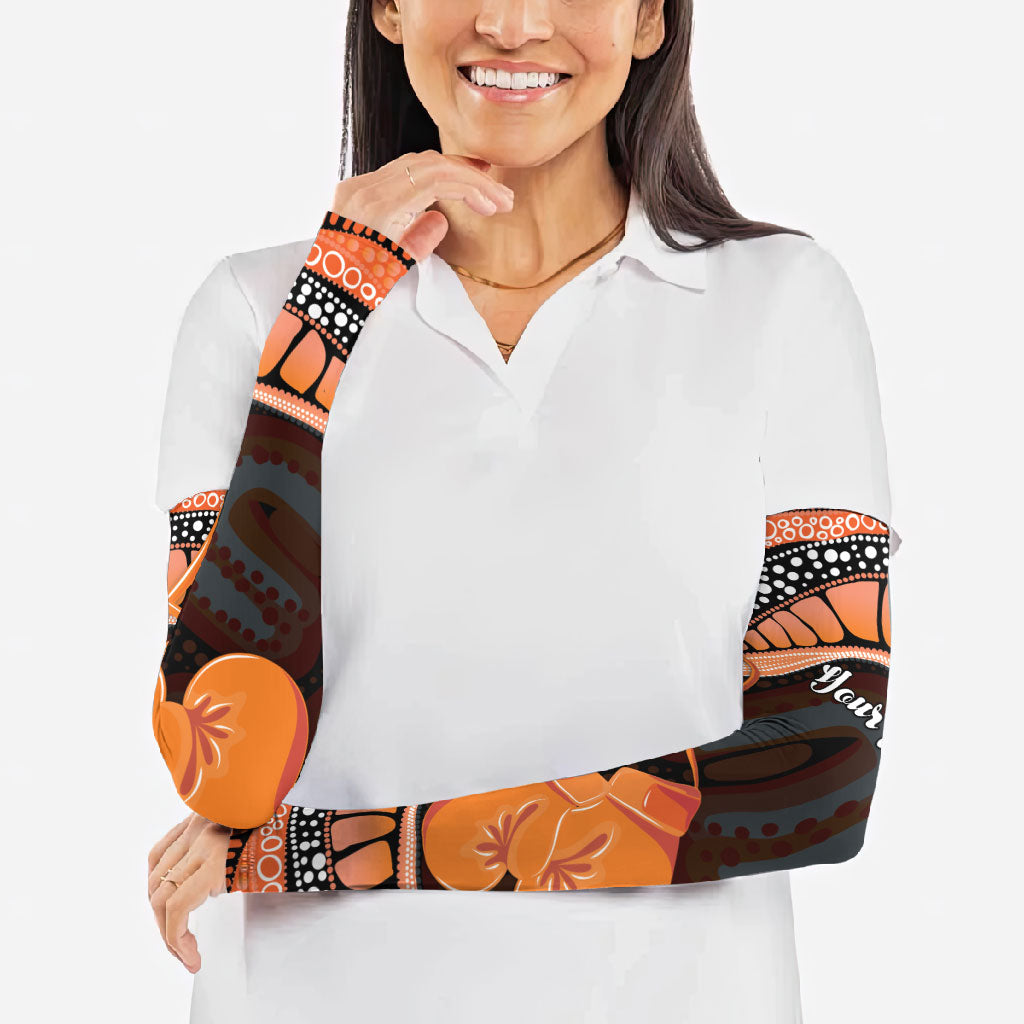 Personalised Australia Leukemia Awareness Month Arm Sleeves Aussie Cockatoo Fight Boxing Gloves Aboriginal Art