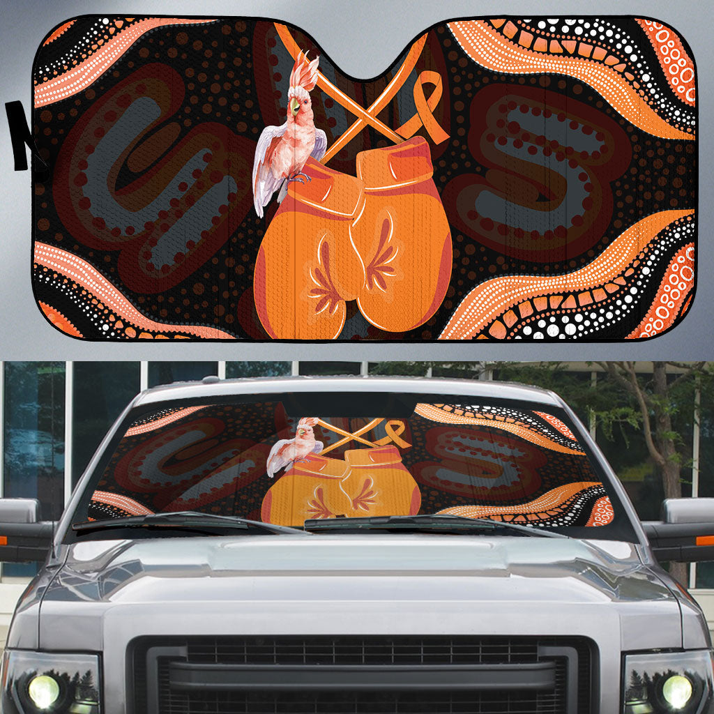 Australia Leukemia Awareness Month Auto Sun Shade Aussie Cockatoo Fight Boxing Gloves Aboriginal Art