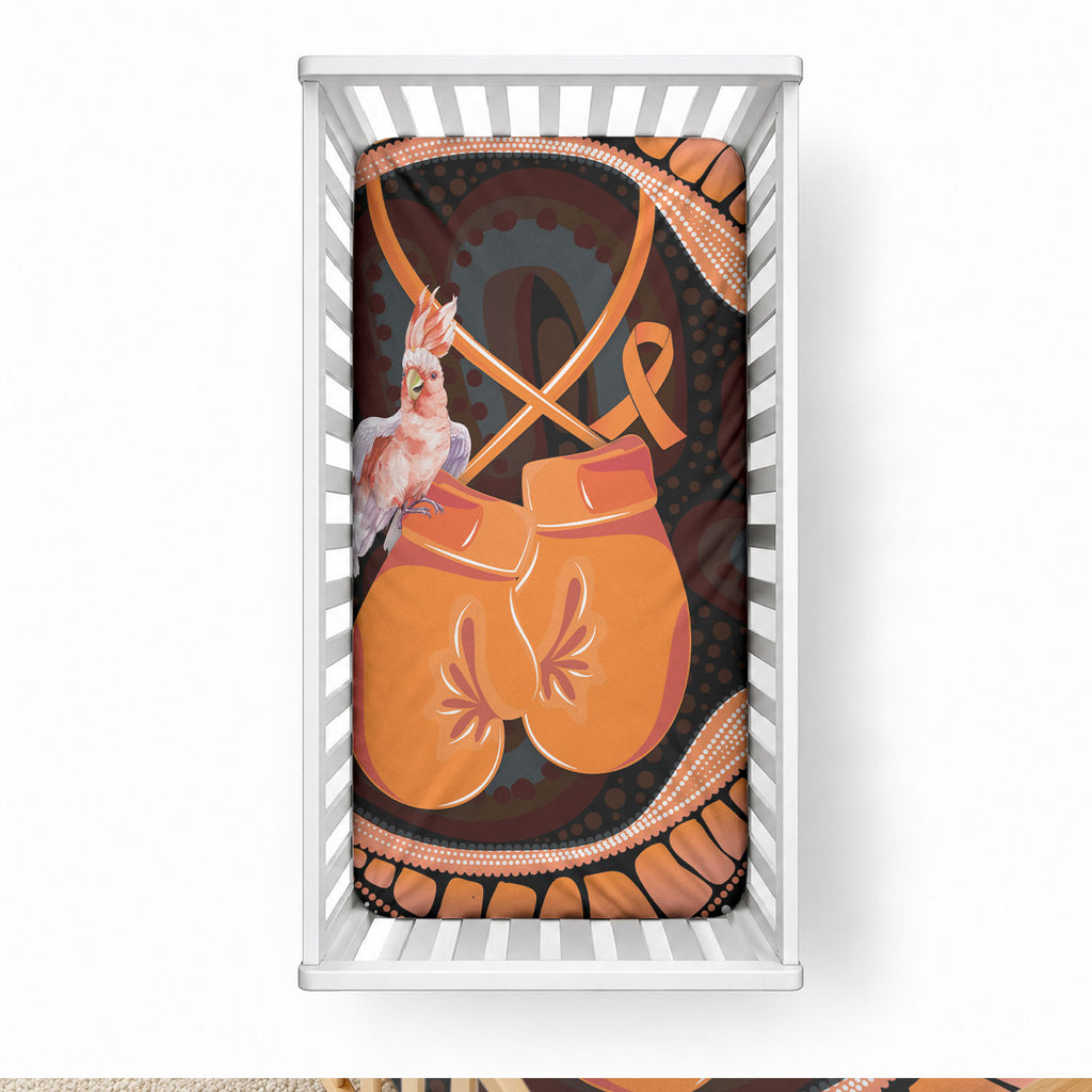 Australia Leukemia Awareness Month Baby Bed Cover Aussie Cockatoo Fight Boxing Gloves Aboriginal Art