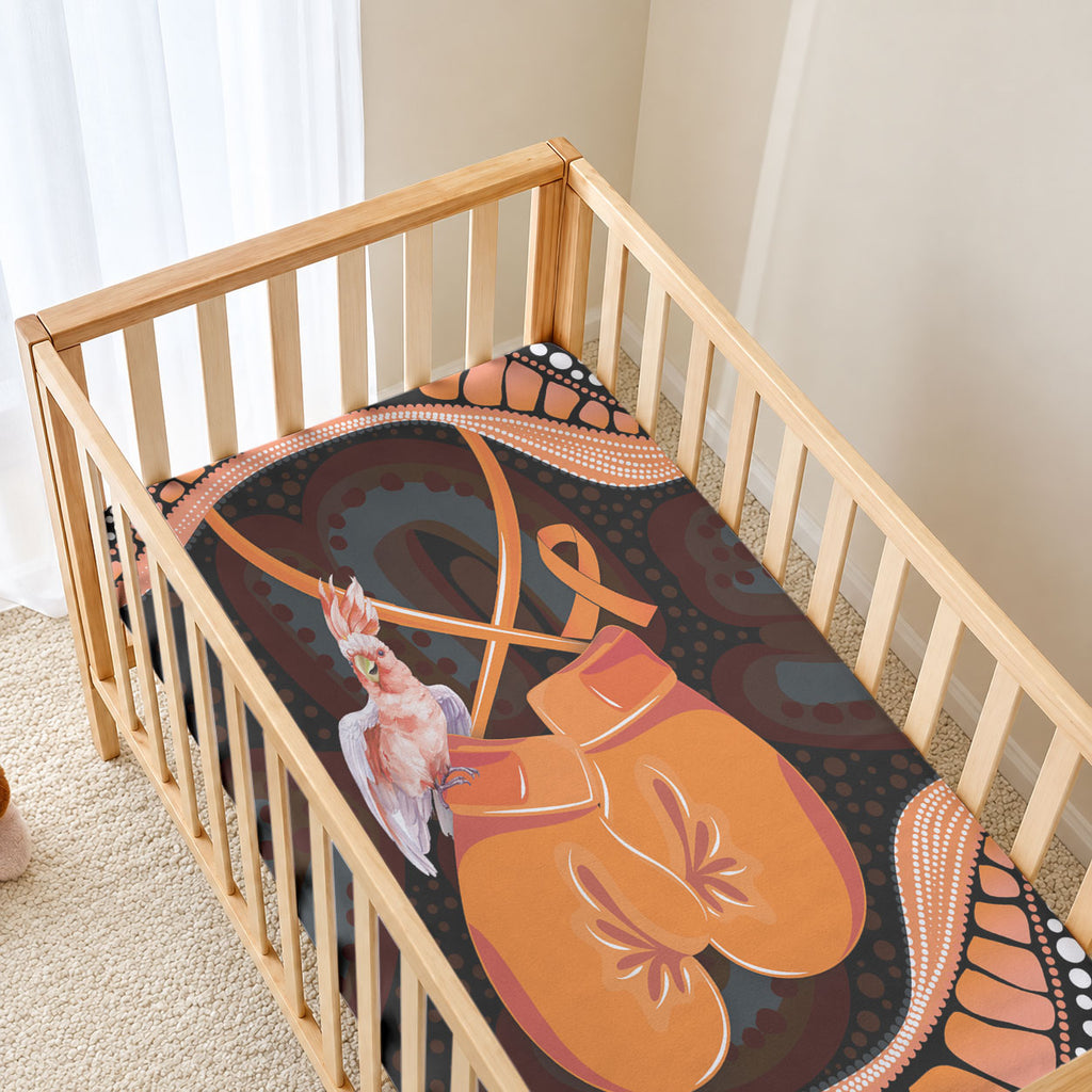 Australia Leukemia Awareness Month Baby Bed Cover Aussie Cockatoo Fight Boxing Gloves Aboriginal Art