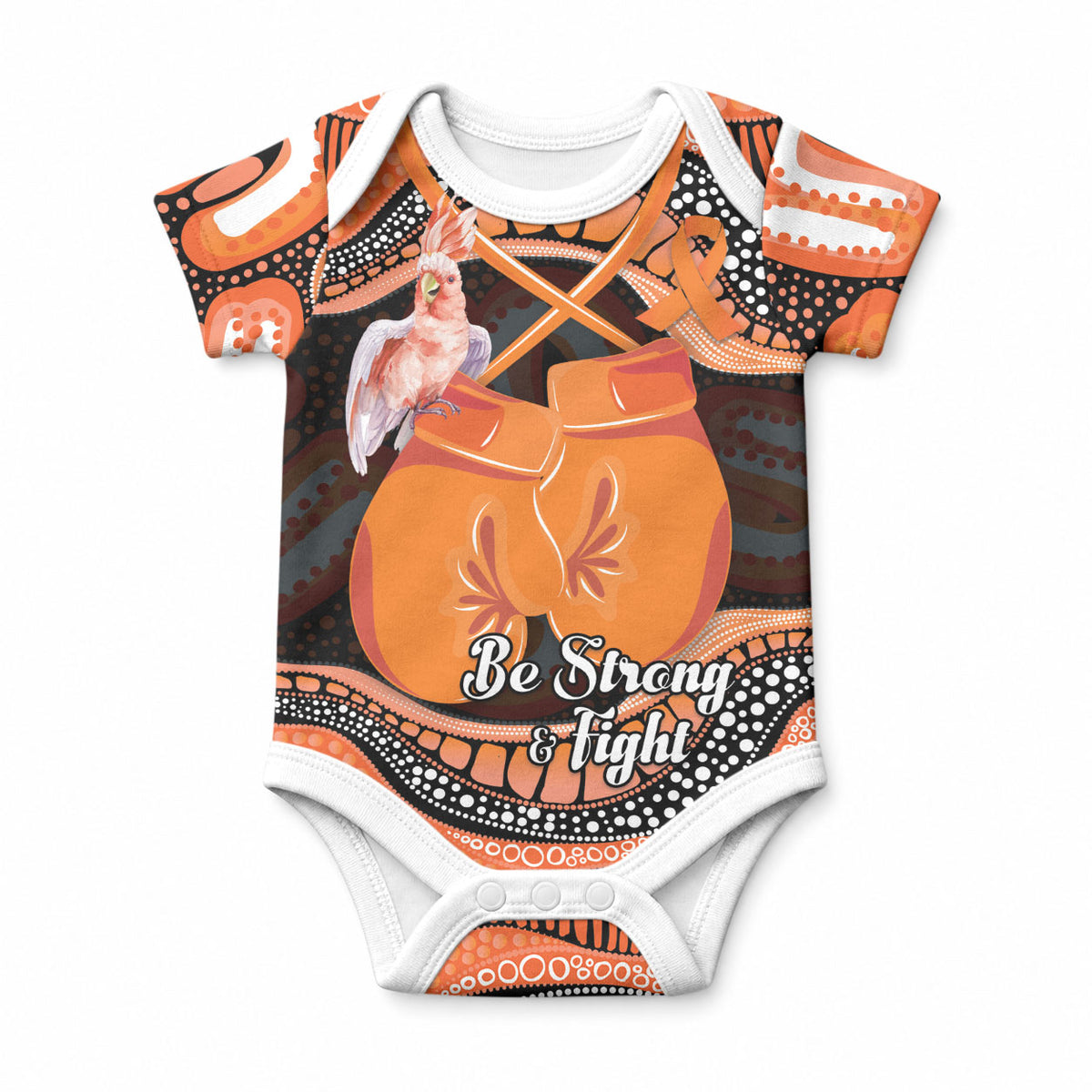 Personalised Australia Leukemia Awareness Month Baby Onesie Aussie Cockatoo Fight Boxing Gloves Aboriginal Art