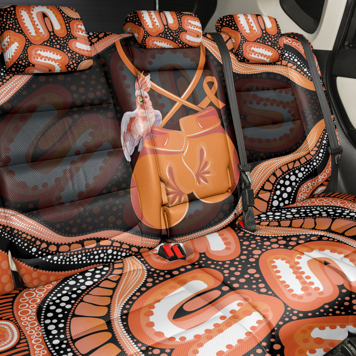 Australia Leukemia Awareness Month Back Car Seat Cover Aussie Cockatoo Fight Boxing Gloves Aboriginal Art