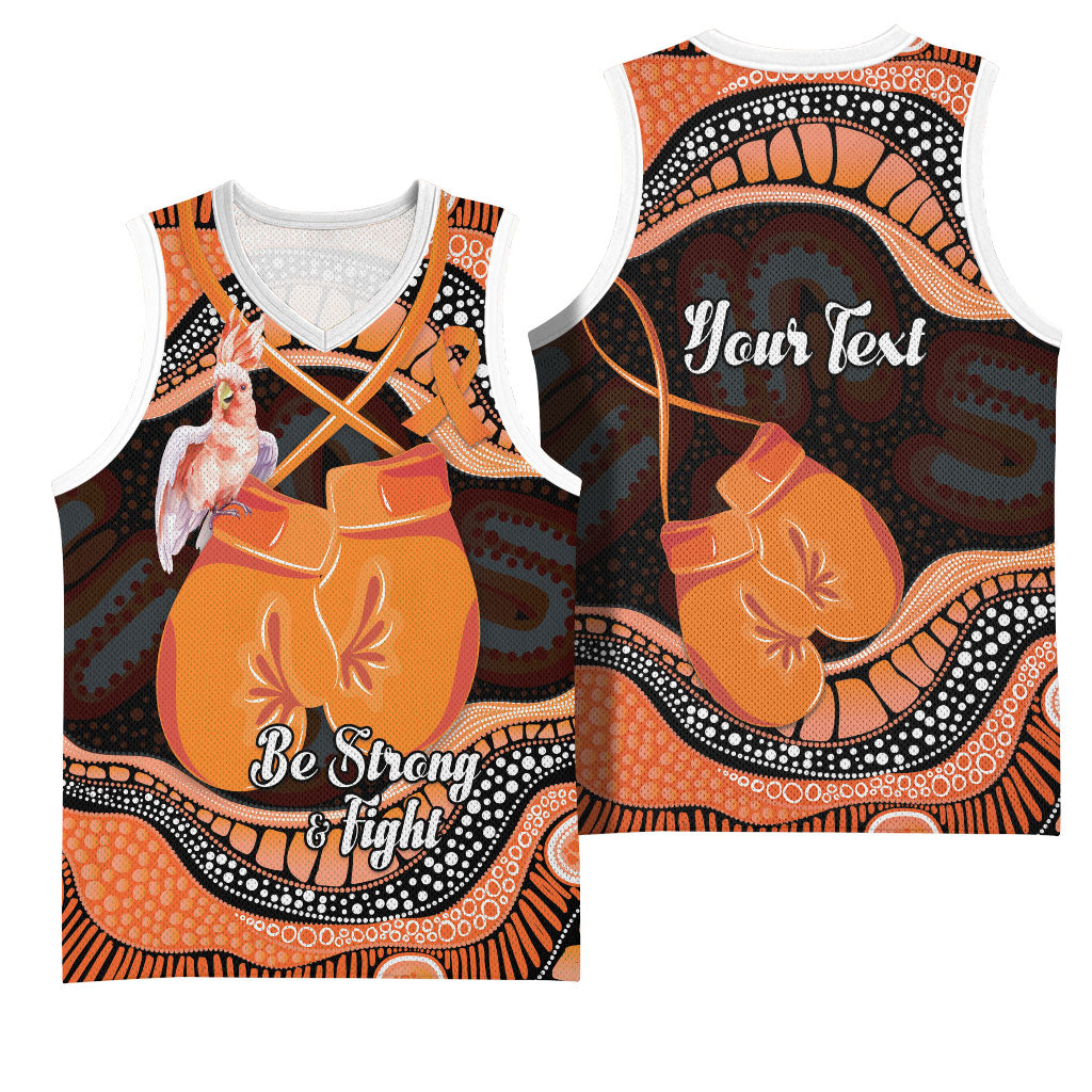 Personalised Australia Leukemia Awareness Month Basketball Jersey Aussie Cockatoo Fight Boxing Gloves Aboriginal Art