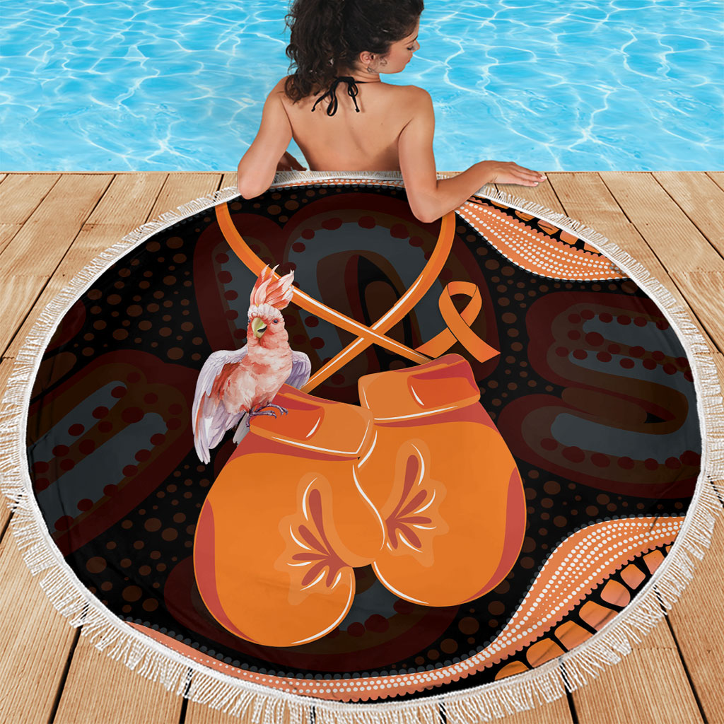 Australia Leukemia Awareness Month Beach Blanket Aussie Cockatoo Fight Boxing Gloves Aboriginal Art