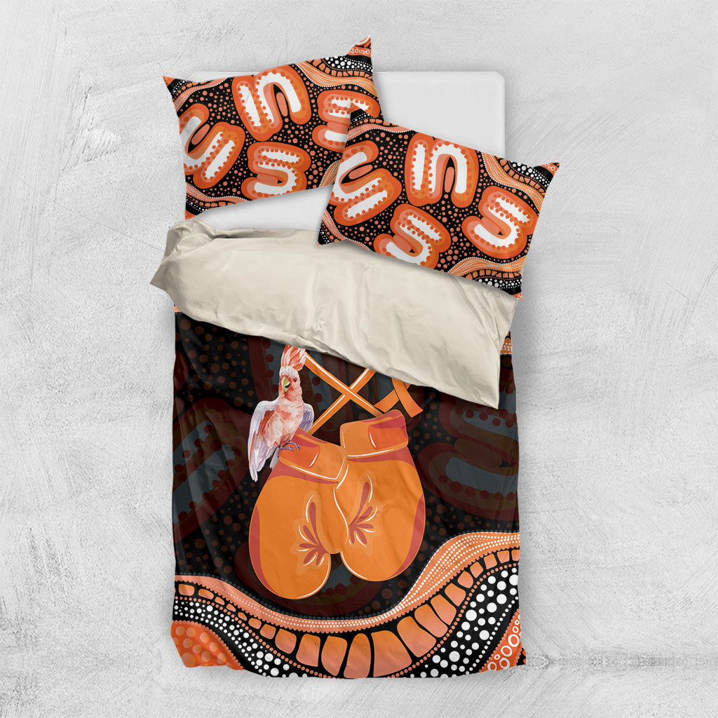 Australia Leukemia Awareness Month Bedding Set Aussie Cockatoo Fight Boxing Gloves Aboriginal Art