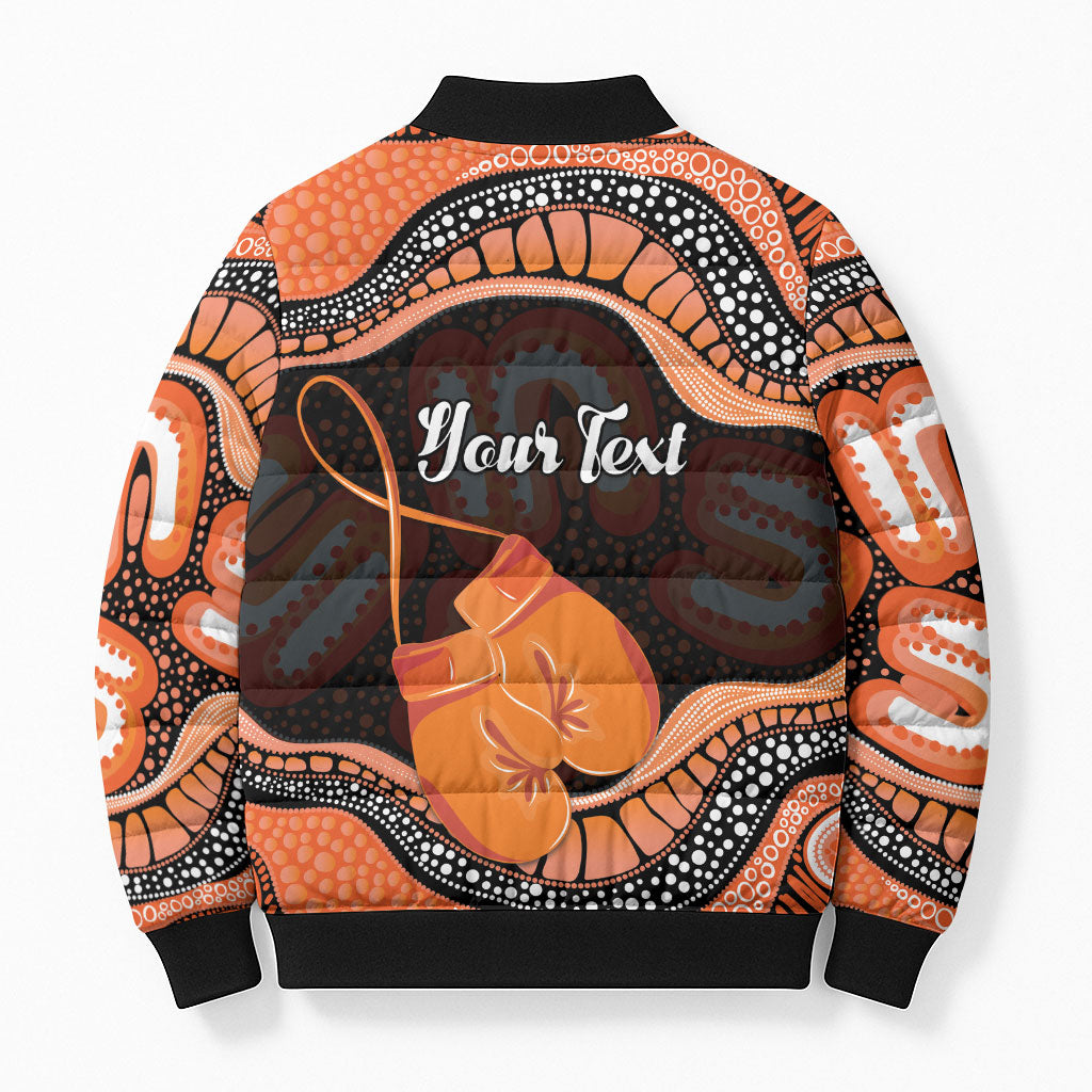 Personalised Australia Leukemia Awareness Month Bomber Puffer Jacket Aussie Cockatoo Fight Boxing Gloves Aboriginal Art