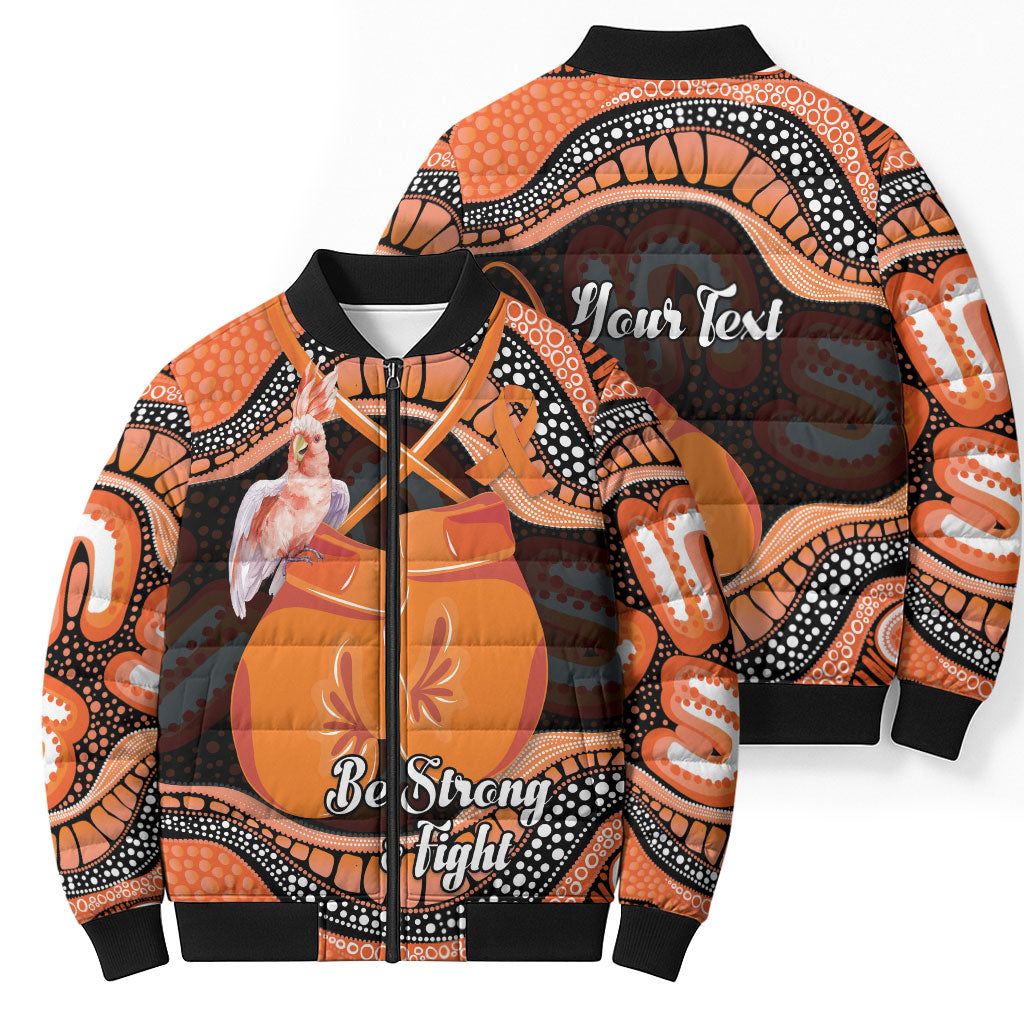 Personalised Australia Leukemia Awareness Month Bomber Puffer Jacket Aussie Cockatoo Fight Boxing Gloves Aboriginal Art