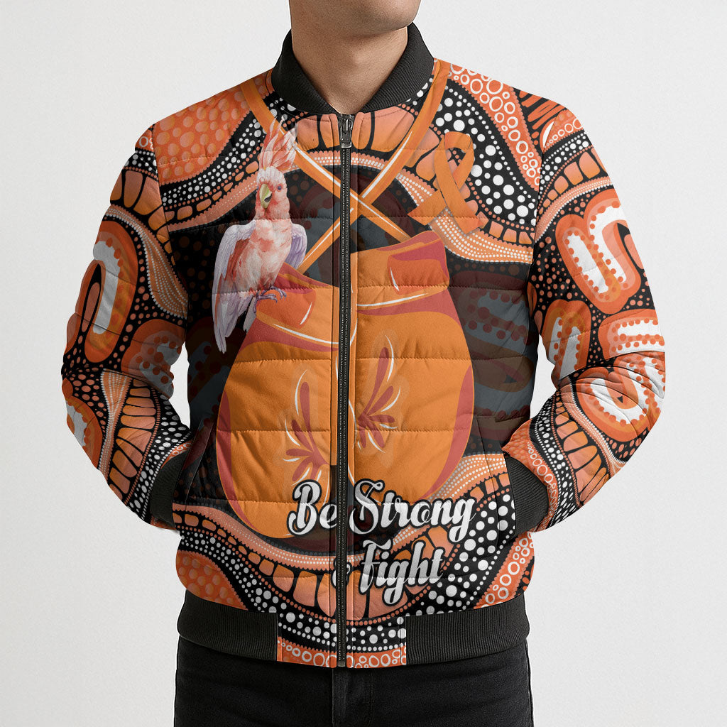 Personalised Australia Leukemia Awareness Month Bomber Puffer Jacket Aussie Cockatoo Fight Boxing Gloves Aboriginal Art