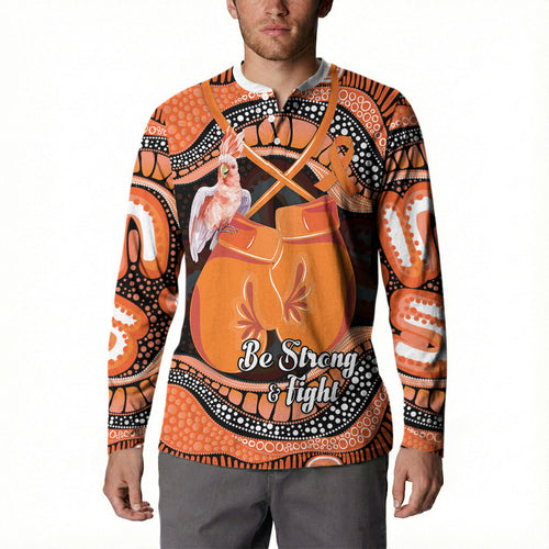 Personalised Australia Leukemia Awareness Month Button Sweatshirt Aussie Cockatoo Fight Boxing Gloves Aboriginal Art