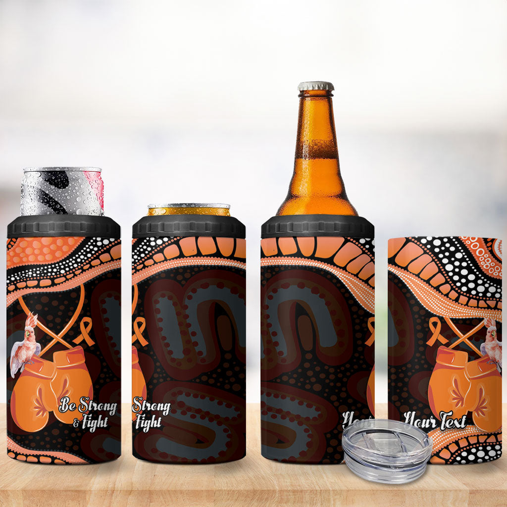 Personalised Australia Leukemia Awareness Month 4 in 1 Can Cooler Tumbler Aussie Cockatoo Fight Boxing Gloves Aboriginal Art
