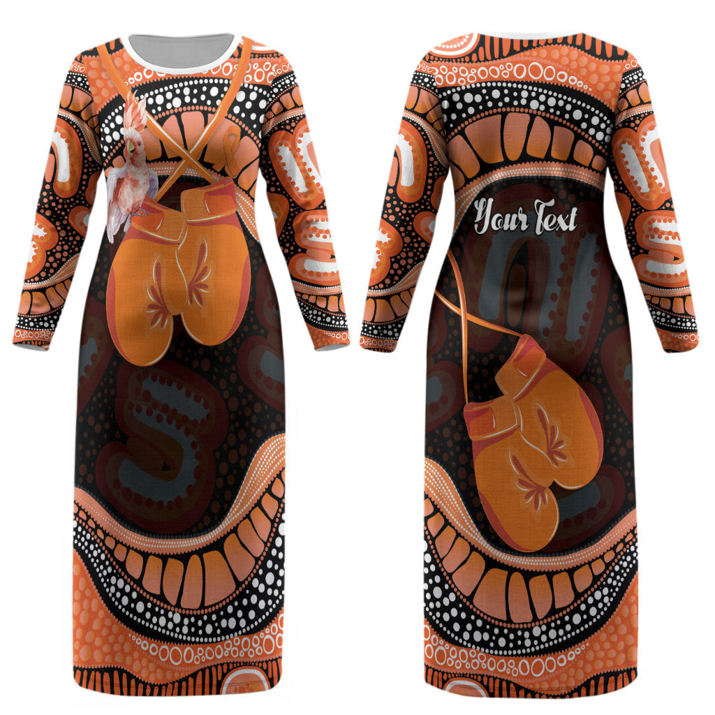 Personalised Australia Leukemia Awareness Month Couples Matching Long Sleeve Bodycon Dress and Hawaiian Shirt Aussie Cockatoo Fight Boxing Gloves Aboriginal Art