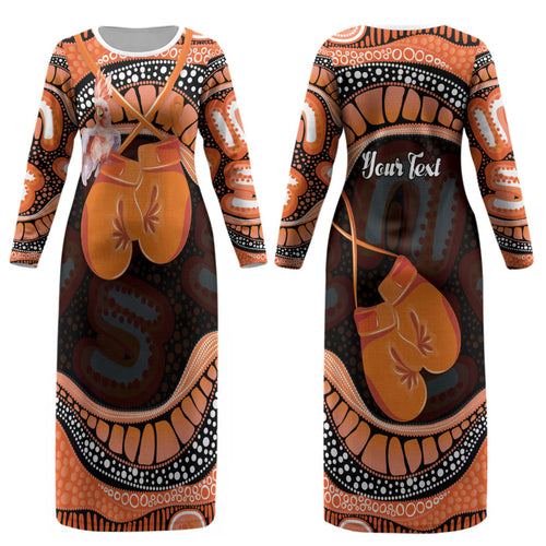 Personalised Australia Leukemia Awareness Month Couples Matching Long Sleeve Bodycon Dress and Hawaiian Shirt Aussie Cockatoo Fight Boxing Gloves Aboriginal Art