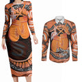 Personalised Australia Leukemia Awareness Month Couples Matching Long Sleeve Bodycon Dress and Long Sleeve Button Shirt Aussie Cockatoo Fight Boxing Gloves Aboriginal Art