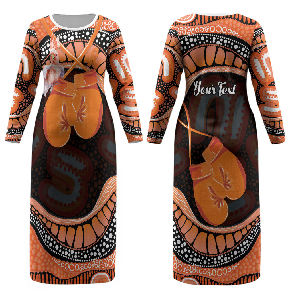 Personalised Australia Leukemia Awareness Month Couples Matching Long Sleeve Bodycon Dress and Long Sleeve Button Shirt Aussie Cockatoo Fight Boxing Gloves Aboriginal Art