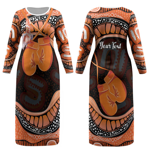 Personalised Australia Leukemia Awareness Month Couples Matching Long Sleeve Bodycon Dress and Long Sleeve Button Shirt Aussie Cockatoo Fight Boxing Gloves Aboriginal Art