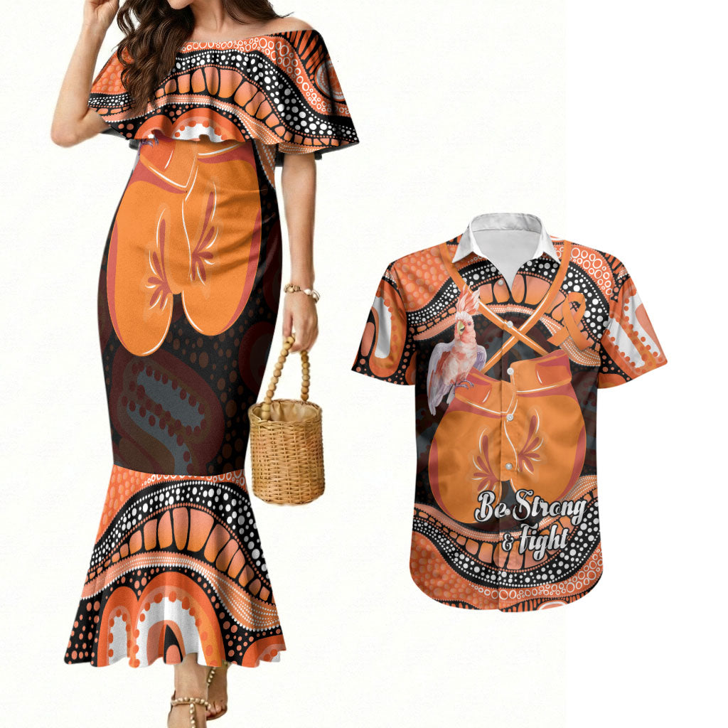Personalised Australia Leukemia Awareness Month Couples Matching Mermaid Dress and Hawaiian Shirt Aussie Cockatoo Fight Boxing Gloves Aboriginal Art