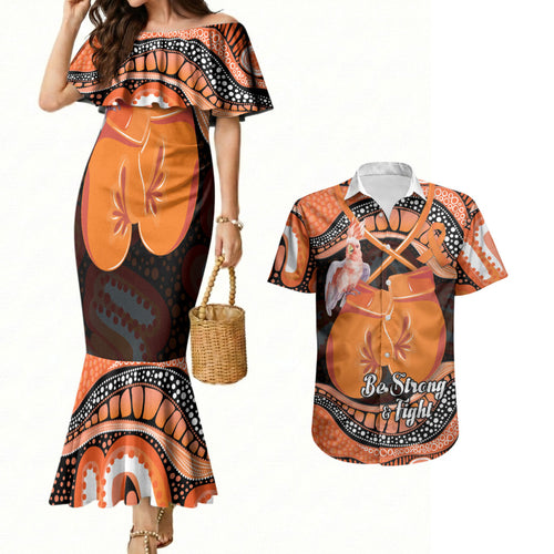 Personalised Australia Leukemia Awareness Month Couples Matching Mermaid Dress and Hawaiian Shirt Aussie Cockatoo Fight Boxing Gloves Aboriginal Art