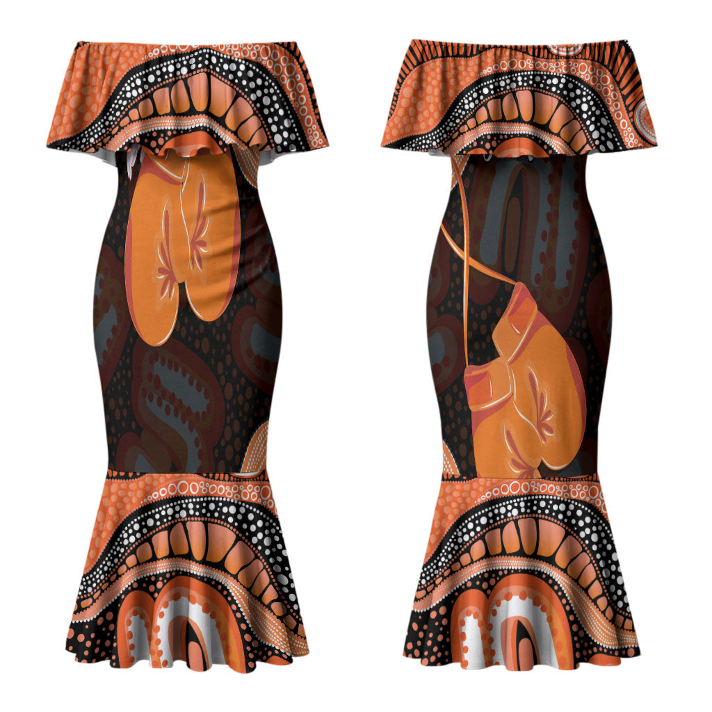 Personalised Australia Leukemia Awareness Month Couples Matching Mermaid Dress and Long Sleeve Button Shirt Aussie Cockatoo Fight Boxing Gloves Aboriginal Art