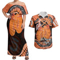 Personalised Australia Leukemia Awareness Month Couples Matching Off Shoulder Maxi Dress and Hawaiian Shirt Aussie Cockatoo Fight Boxing Gloves Aboriginal Art
