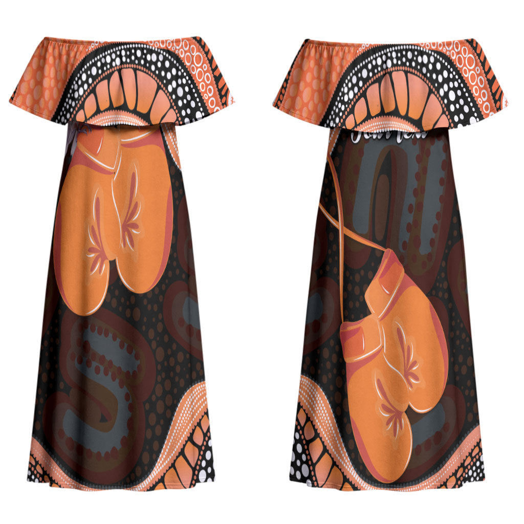 Personalised Australia Leukemia Awareness Month Couples Matching Off Shoulder Maxi Dress and Hawaiian Shirt Aussie Cockatoo Fight Boxing Gloves Aboriginal Art