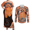 Personalised Australia Leukemia Awareness Month Couples Matching Off Shoulder Maxi Dress and Long Sleeve Button Shirt Aussie Cockatoo Fight Boxing Gloves Aboriginal Art