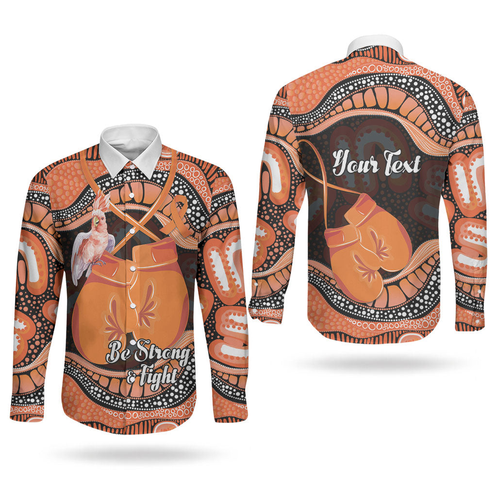 Personalised Australia Leukemia Awareness Month Couples Matching Off Shoulder Maxi Dress and Long Sleeve Button Shirt Aussie Cockatoo Fight Boxing Gloves Aboriginal Art