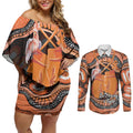 Personalised Australia Leukemia Awareness Month Couples Matching Off Shoulder Short Dress and Long Sleeve Button Shirt Aussie Cockatoo Fight Boxing Gloves Aboriginal Art