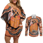 Personalised Australia Leukemia Awareness Month Couples Matching Off Shoulder Short Dress and Long Sleeve Button Shirt Aussie Cockatoo Fight Boxing Gloves Aboriginal Art