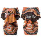 Personalised Australia Leukemia Awareness Month Couples Matching Off Shoulder Short Dress and Long Sleeve Button Shirt Aussie Cockatoo Fight Boxing Gloves Aboriginal Art
