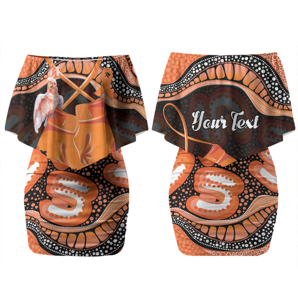 Personalised Australia Leukemia Awareness Month Couples Matching Off Shoulder Short Dress and Long Sleeve Button Shirt Aussie Cockatoo Fight Boxing Gloves Aboriginal Art