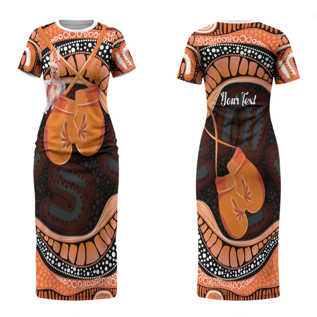 Personalised Australia Leukemia Awareness Month Couples Matching Short Sleeve Bodycon Dress and Long Sleeve Button Shirt Aussie Cockatoo Fight Boxing Gloves Aboriginal Art
