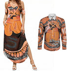 Personalised Australia Leukemia Awareness Month Couples Matching Summer Maxi Dress and Long Sleeve Button Shirt Aussie Cockatoo Fight Boxing Gloves Aboriginal Art