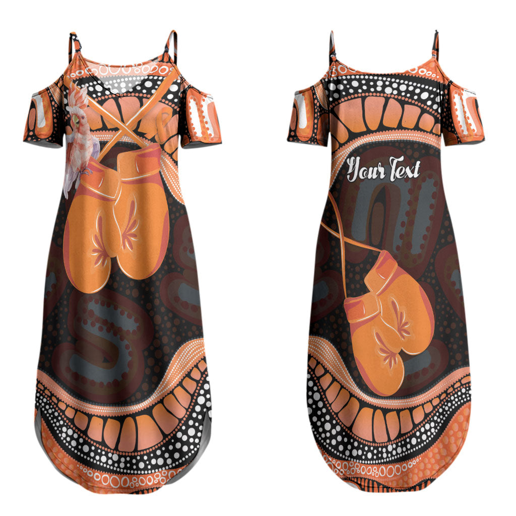 Personalised Australia Leukemia Awareness Month Couples Matching Summer Maxi Dress and Long Sleeve Button Shirt Aussie Cockatoo Fight Boxing Gloves Aboriginal Art