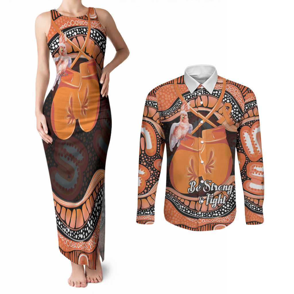 Personalised Australia Leukemia Awareness Month Couples Matching Tank Maxi Dress and Long Sleeve Button Shirt Aussie Cockatoo Fight Boxing Gloves Aboriginal Art