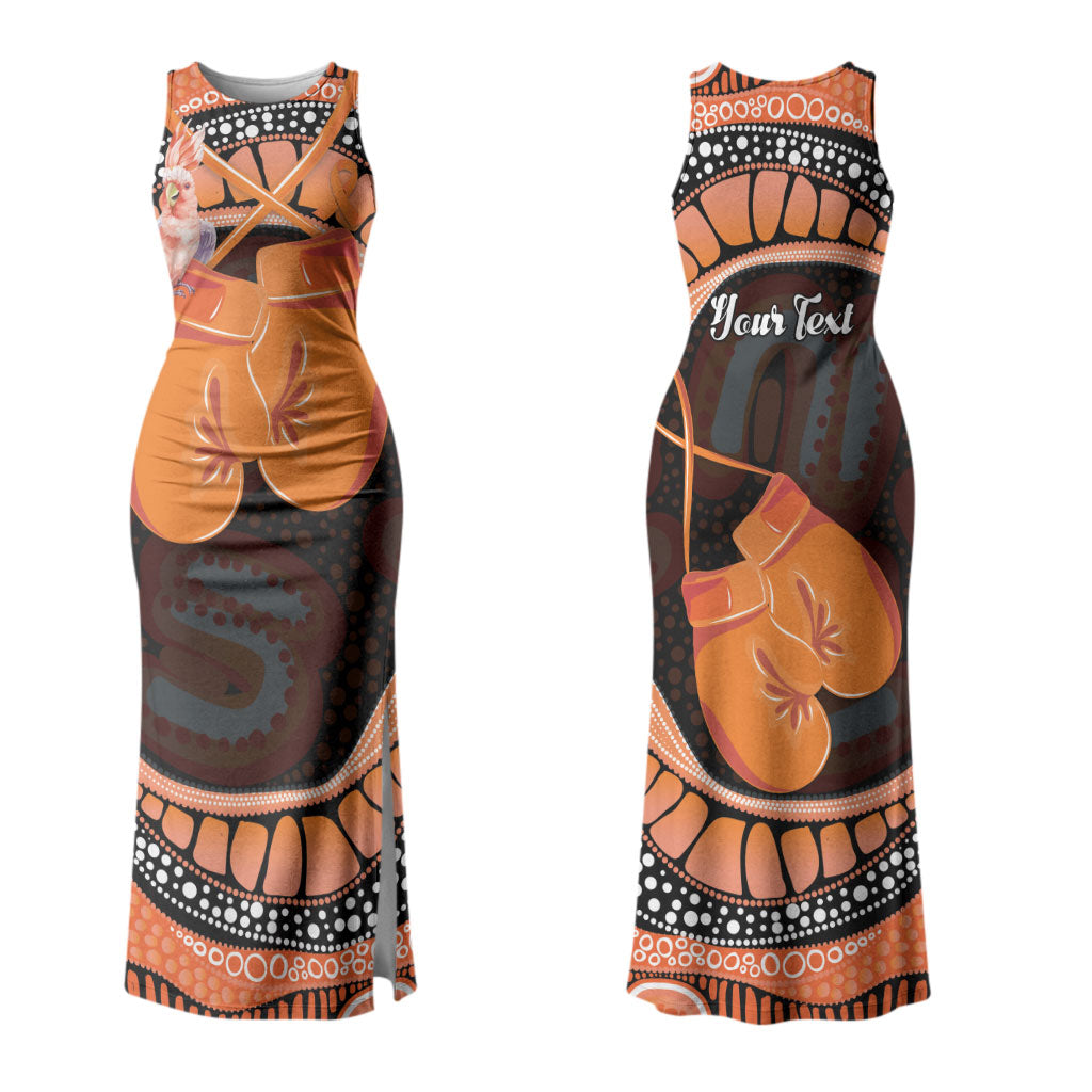 Personalised Australia Leukemia Awareness Month Couples Matching Tank Maxi Dress and Long Sleeve Button Shirt Aussie Cockatoo Fight Boxing Gloves Aboriginal Art