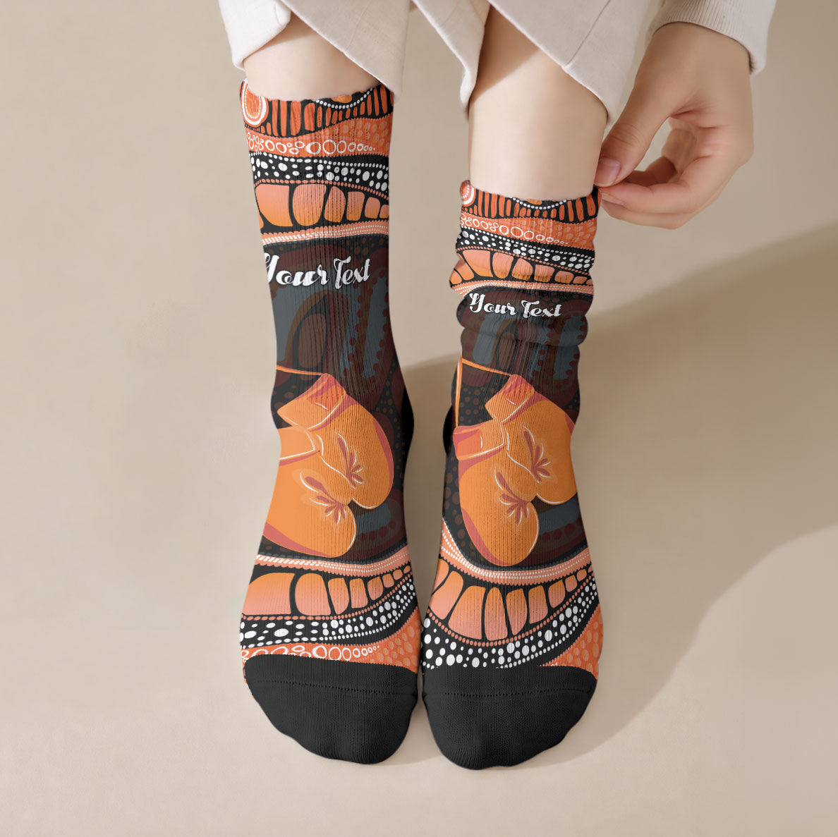 Personalised Australia Leukemia Awareness Month Crew Socks Aussie Cockatoo Fight Boxing Gloves Aboriginal Art