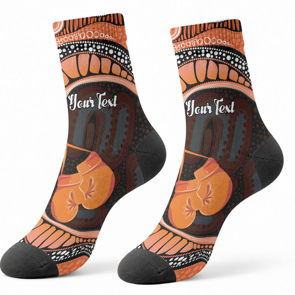Personalised Australia Leukemia Awareness Month Crew Socks Aussie Cockatoo Fight Boxing Gloves Aboriginal Art