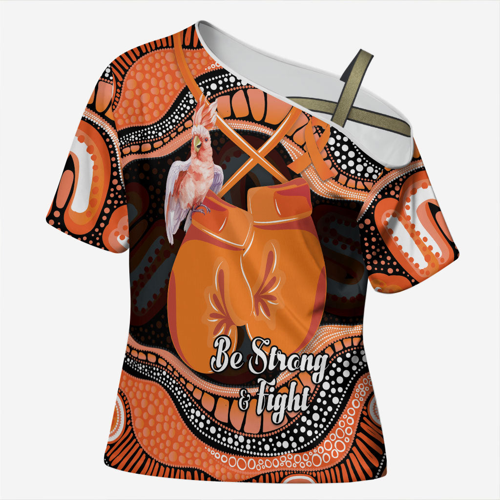 Personalised Australia Leukemia Awareness Month Cross Shoulder Shirt Aussie Cockatoo Fight Boxing Gloves Aboriginal Art