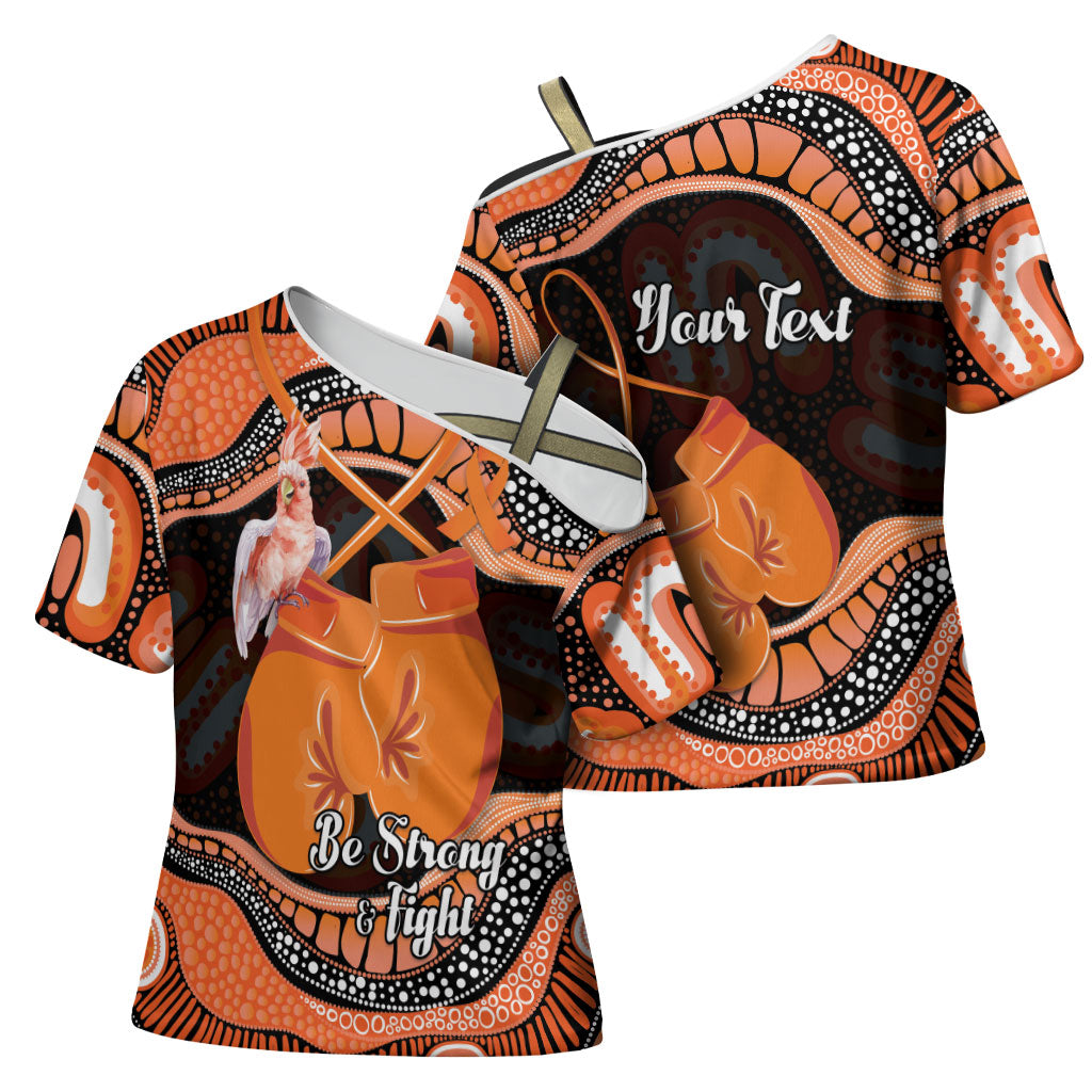 Personalised Australia Leukemia Awareness Month Cross Shoulder Shirt Aussie Cockatoo Fight Boxing Gloves Aboriginal Art